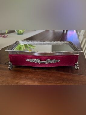 Red Velvet Sterling Silver Jewelry Box with Mirrored Top